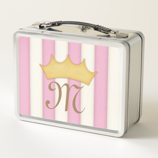 Lunch Box Pink Victorian Stripes Crowé Monogramme Princesse (Dos)