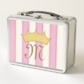 Lunch Box Pink Victorian Stripes Crowé Monogramme Princesse (Devant)