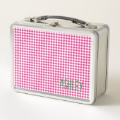 Lunch Box Pink White check Green custom name school (Devant)