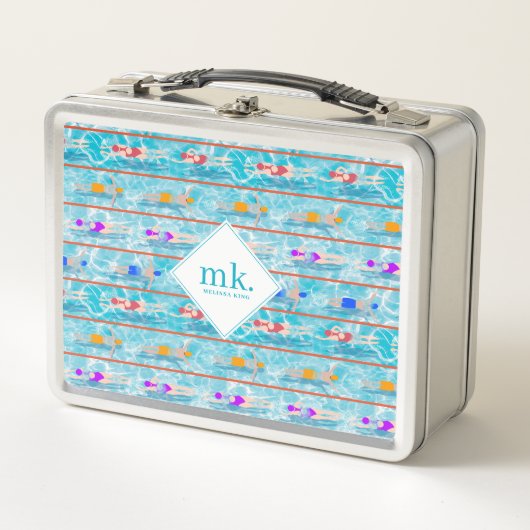 Lunch Box Piscine Piscine Équipe Motif Monogramme (Devant)