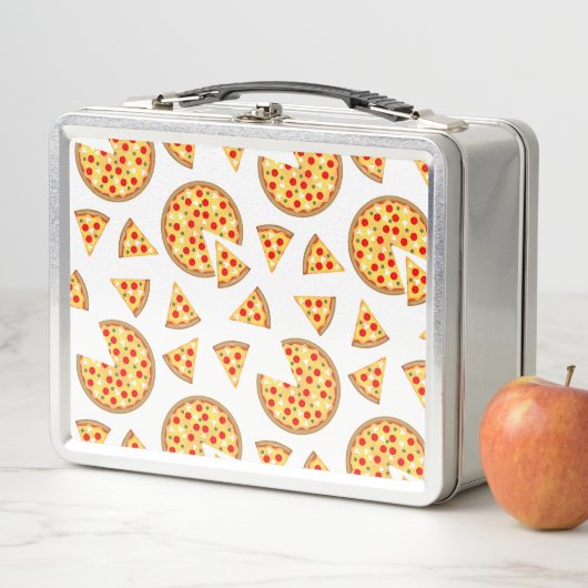 Lunch Box Pizza et tranches de cool motif sur blanc (En situation)