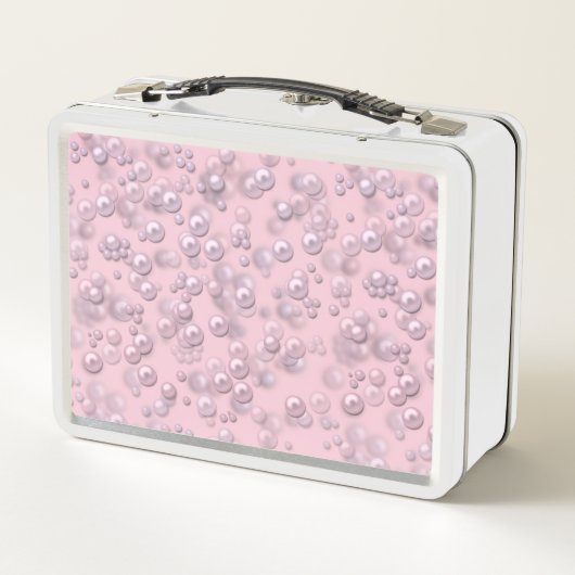 Lunch Box Placers de perles blanches roses sur velours rose (Dos)
