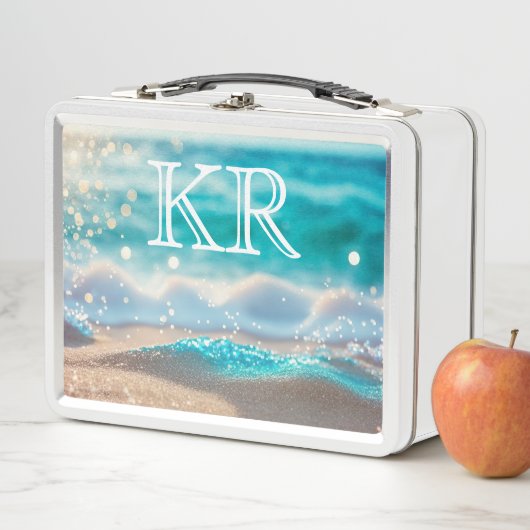 Lunch Box Plage Océan Vagues Nature Étincelle Initiales (En situation)