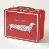 Lunch Box Plaid Dachshund sur Red Personnalisé (Devant)