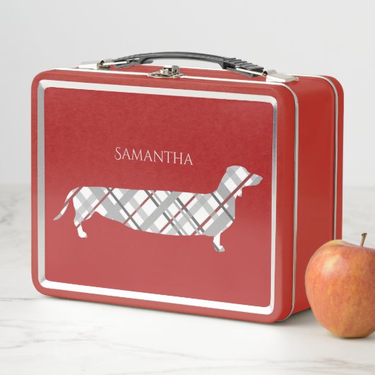 Lunch Box Plaid Dachshund sur Red Personnalisé (En situation)