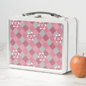 Lunch Box Plaid gris et rose avec fleurs camomilaires (En situation)