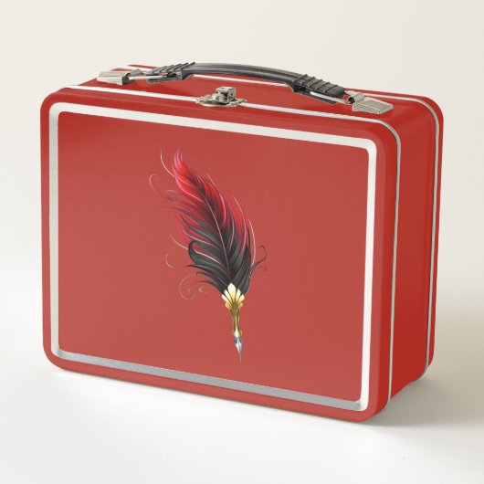 Lunch Box Plume rouge avec pointe en or (Devant)
