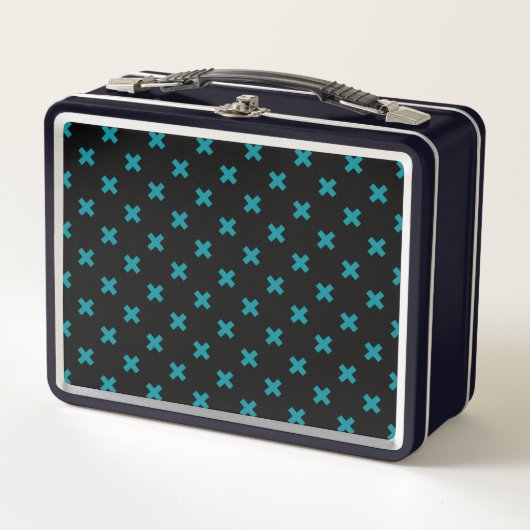 Lunch Box points de croix turquoises sur noir (Devant)