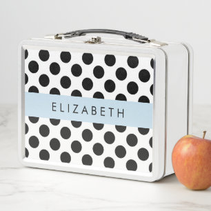 Lunch Box Pois noirs et blancs, pointillés, Votre nom