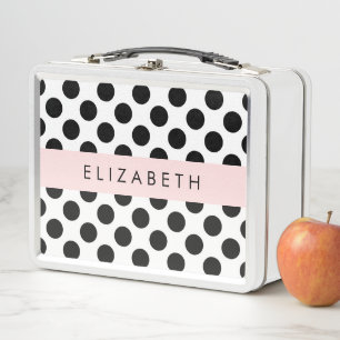 Lunch Box Pois noirs et blancs, pointillés, Votre nom