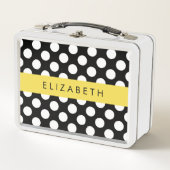 Lunch Box Pois noirs et blancs, pointillés, Votre nom (Devant)