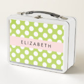 Lunch Box Pois verts, Motif Pointe Polka, Votre Nom (Devant)