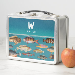 Lunch Box Poisson Coloré Monogramme Sous Océan Bleu