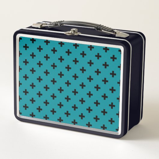 Lunch Box Polka noire croise sur turquoise (Devant)