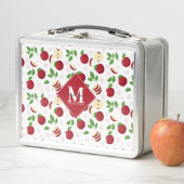 Lunch Box Pommes rouges, fleurs et Motif de verdure (En situation)