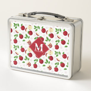 Lunch Box Pommes rouges, fleurs et Motif de verdure