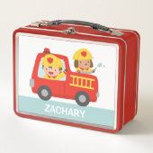 Lunch Box Pompier Camion Pompier garçon et chiot Personnalis (Devant)