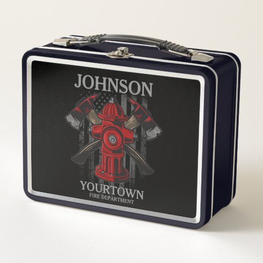 Lunch Box Pompier NOM Fire Department Hydrant USA Drapeau (Devant)