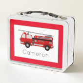 Lunch Box Pompiers Véhicule thème Pépinière Frontière rouge (Dos)