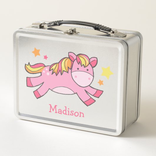 Lunch Box Poney caracolant rose personnalisé (Devant)