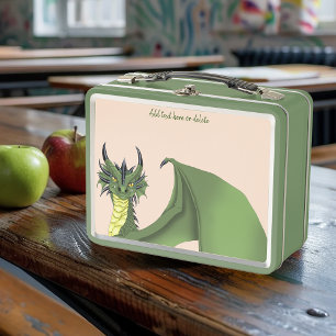 Lunch Box Portrait de dragon vert mignon Fantaisie pêche