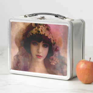 Lunch Box Portrait de style vintage de belle femme en rose