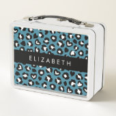 Lunch Box Poster de animal, Léopard Bleu, Coeurs, Votre Nom (Dos)