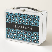 Lunch Box Poster de animal, Léopard Bleu, Coeurs, Votre Nom (Devant)