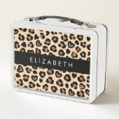 Lunch Box Poster de animal, Léopard Brown, Coeurs, Votre Nom (Dos)