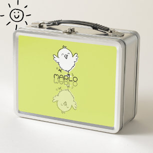 Lunch Box Poulet Jaune Heureux Doodle Nom Personnalisé
