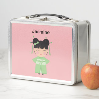 Lunch Box Poupée japonaise Kimono verte personnalisée