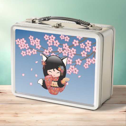 Lunch Box Poupée Kitsune Kokeshi - Black Fox Geisha Girl