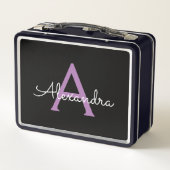 Lunch Box Purple Black Script Girl Nom du monogramme (Dos)