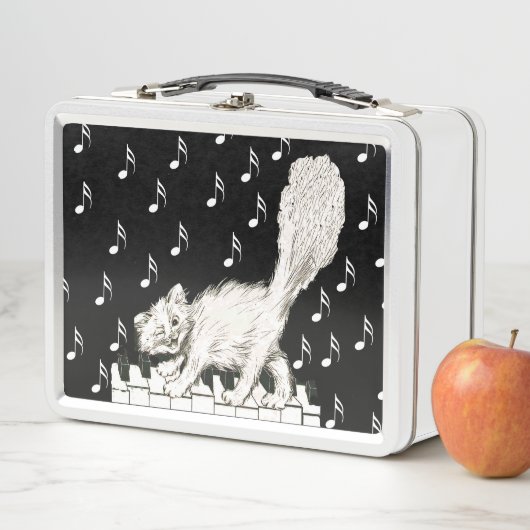 Lunch Box Queue de Fluffy en chat blanc sur piano Notes musi (En situation)