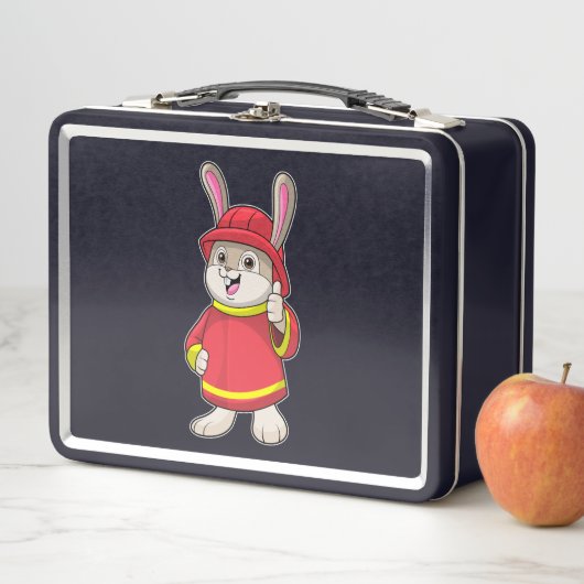 Lunch Box Rabbit comme pompier avec casque (En situation)
