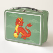Lunch Box Red Chinese Dragon on Green (Devant)