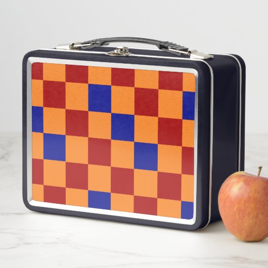 Lunch Box Red Orange Blue Checkered Pattern Design  (En situation)