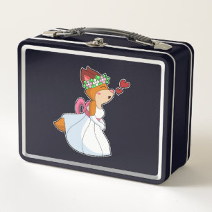 Lunch Box Renard en mariée avec robe de mariée et couronne d