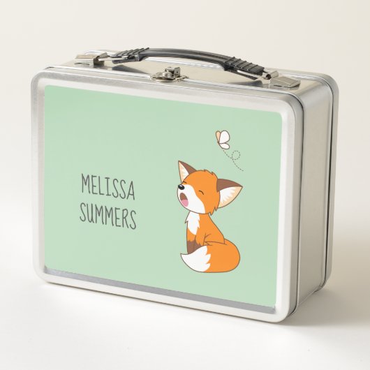 Lunch Box Renard mignon endormi sur fond vert (Devant)