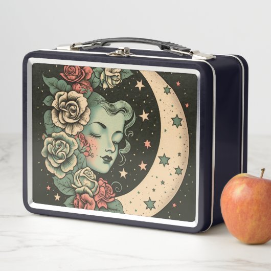 Lunch Box Retro Art Déco Green Crescent Lady Lune Lune (En situation)
