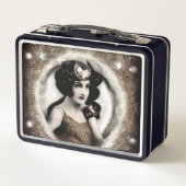 Lunch Box Rétro Art Déco Peinte Lady (Dos)
