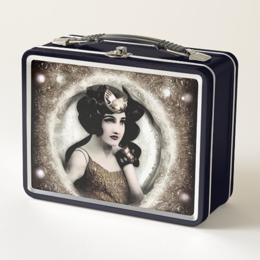 Lunch Box Rétro Art Déco Peinte Lady (Devant)