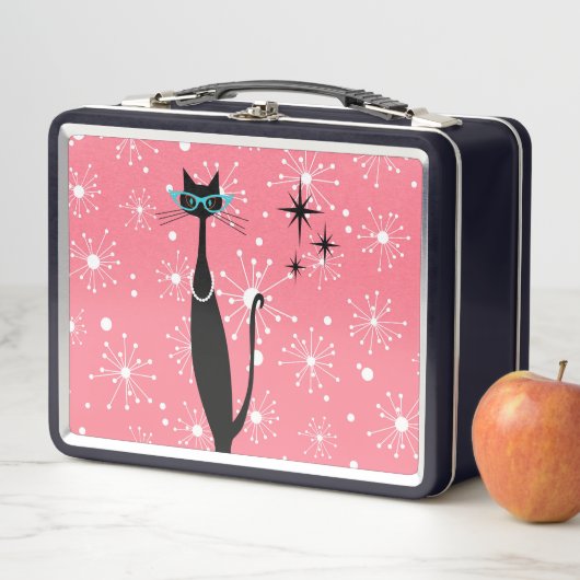 Lunch Box Retro Atomic Era Mid Century Modern MCM Black Cat (En situation)