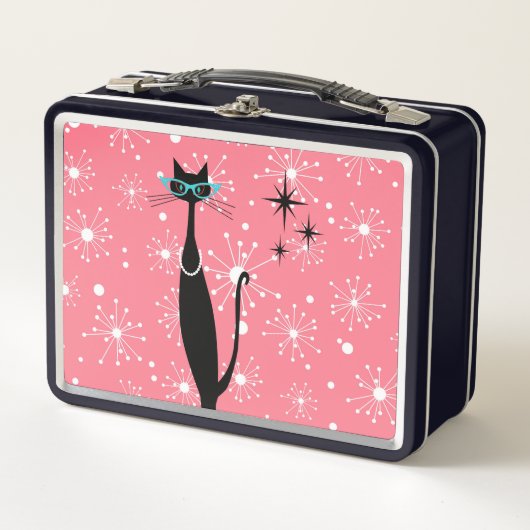 Lunch Box Retro Atomic Era Mid Century Modern MCM Black Cat (Devant)