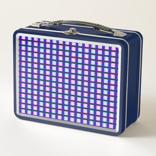 Lunch Box rétro électrique rayé bleu & violet (Devant)