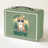 Lunch Box Rétro "Green is the New Meow" Cool Chat Nature Art (Dos)