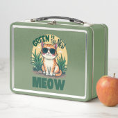Lunch Box Rétro "Green is the New Meow" Cool Chat Nature Art (En situation)