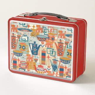 Lunch Box  Retro Hand Painted Pottery Design