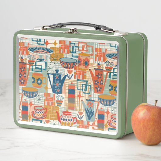 Lunch Box Retro Hand Painted Pottery Design (En situation)