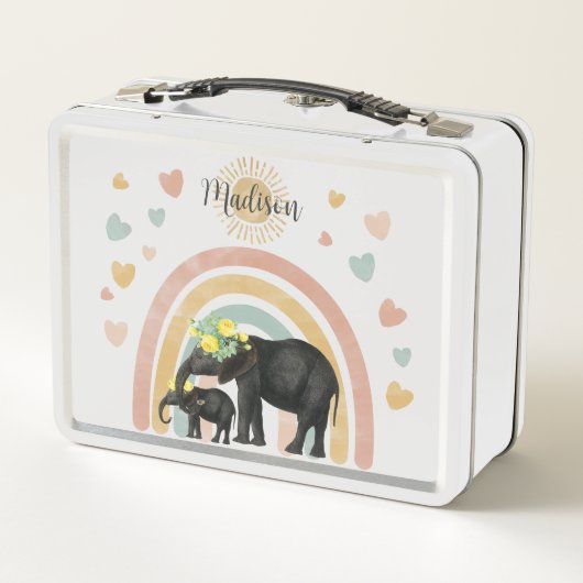 Lunch Box Retro Pastel Rainbow Cute Elephants (Dos)